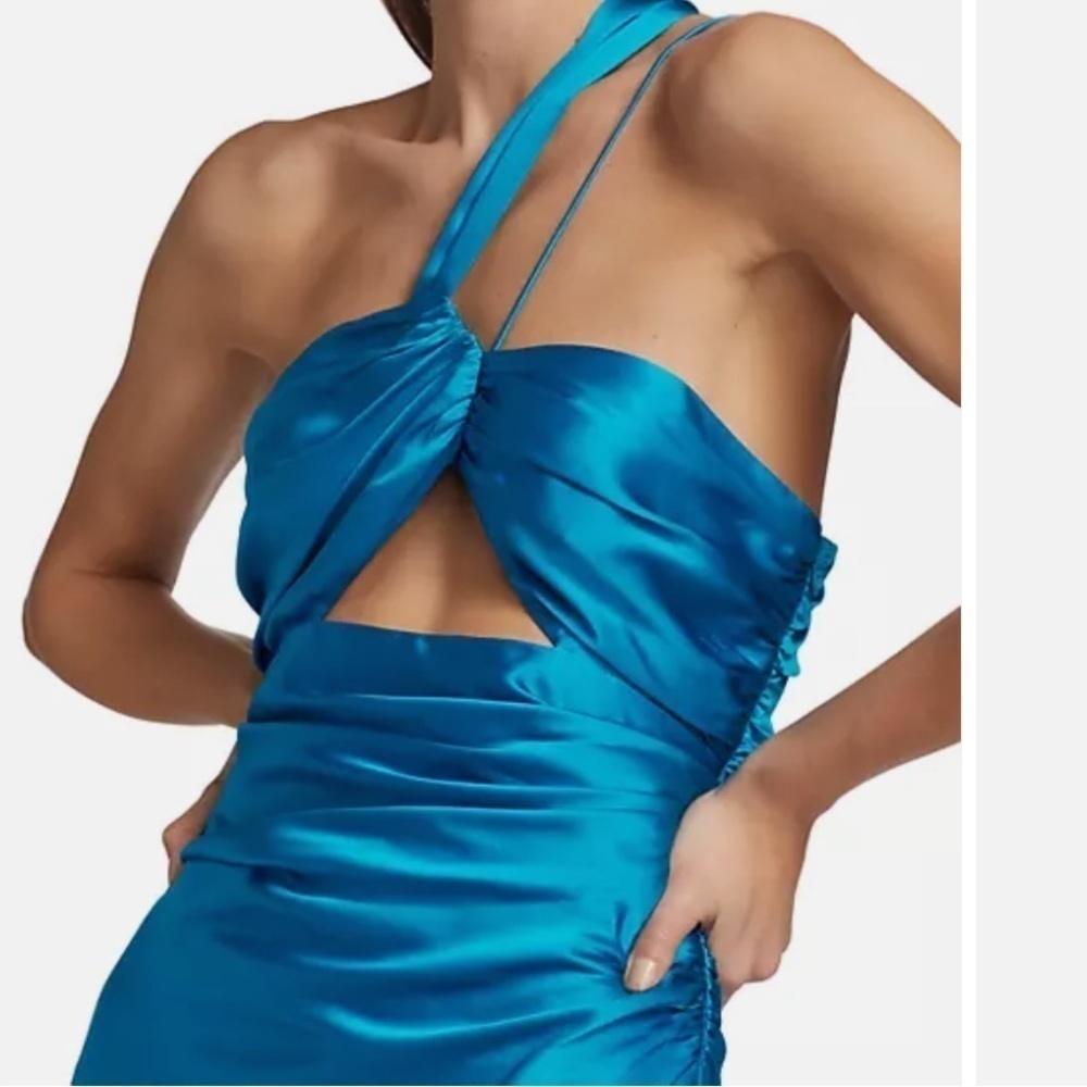 The Sei Asymmetrical Bandeau Mini Dress in blue size 2